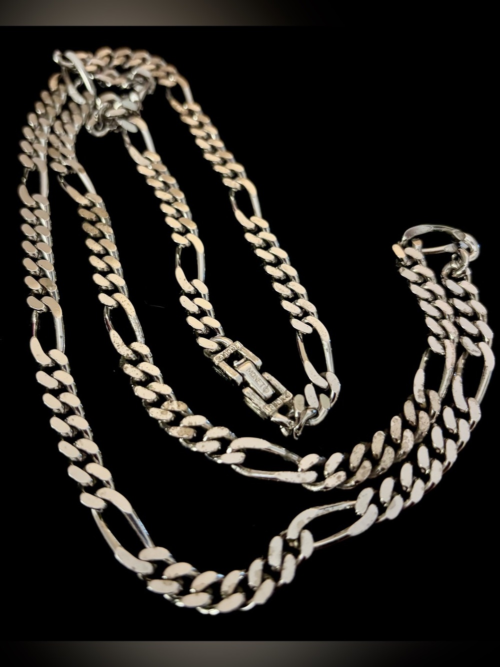 Vintage 16.5” MONET signed Silver tone Figaro chain necklace, men’s fashion
